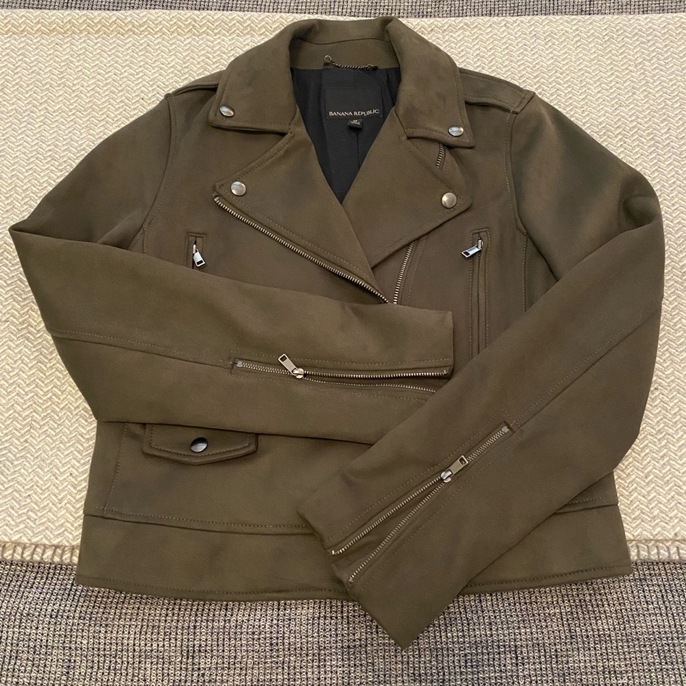 Banana Republic | Olive Green Faux Suede | Moto Jacket | Size: M